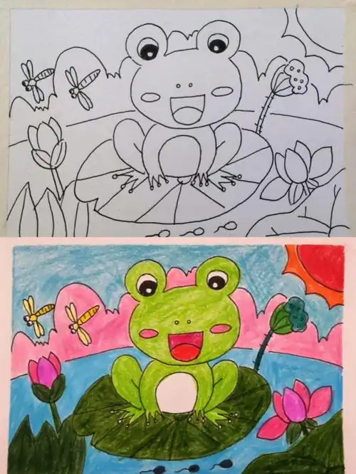 简笔画池塘边的小青蛙夏天我家的池塘