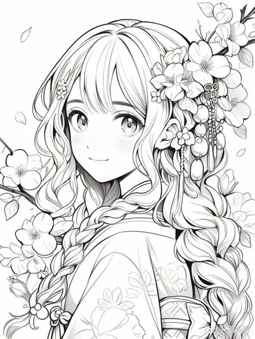 她系列之【汉服女生】线稿可临摹可涂色 汉服女生也很可爱