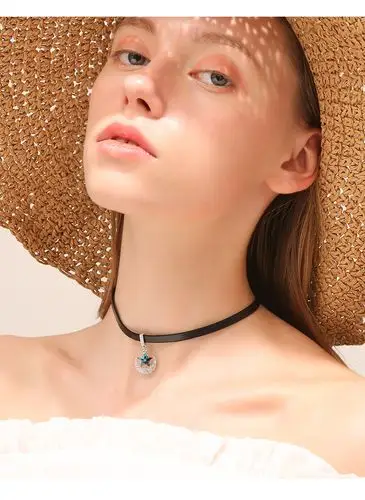星星月亮颈链黑色项圈锁骨链女短款简约颈带韩国choker脖子首饰品