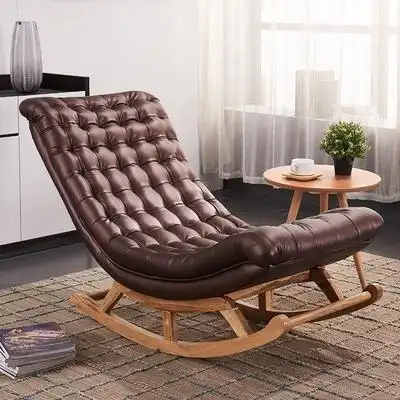成人老人北欧躺椅阳台睡椅客厅休闲皮质沙发卧室逍遥椅子摇椅