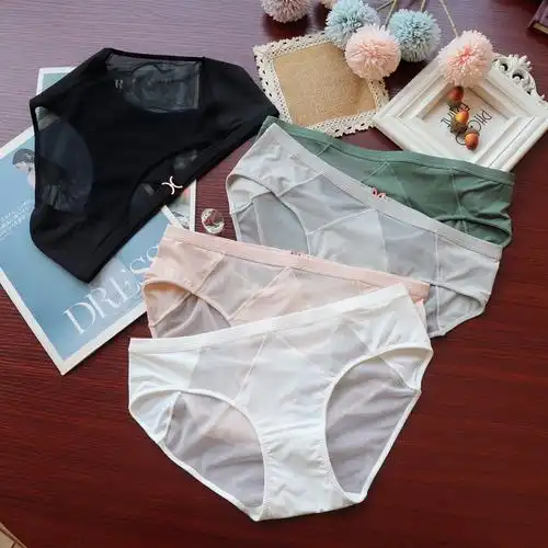 欧美外贸细带铁环性感女士低腰网纱内裤女冰丝透气女式三角裤批发