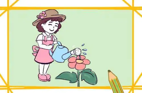 简笔画浇花的小女孩简笔画要怎么画儿童植树节简笔画-女孩种花种花的