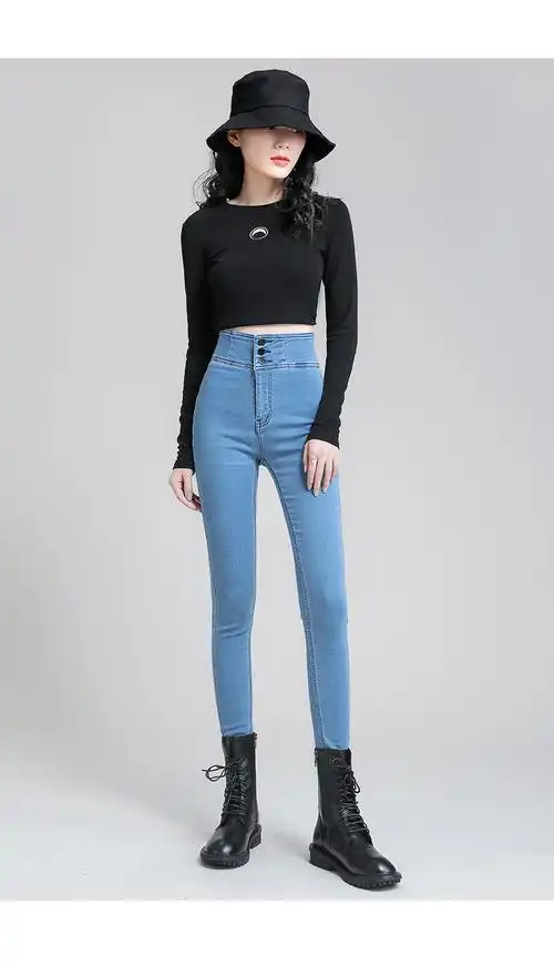 keyuyao高端原创女装蜜桃臀牛仔裤女2021秋季新款高腰显瘦小脚阔腿裤