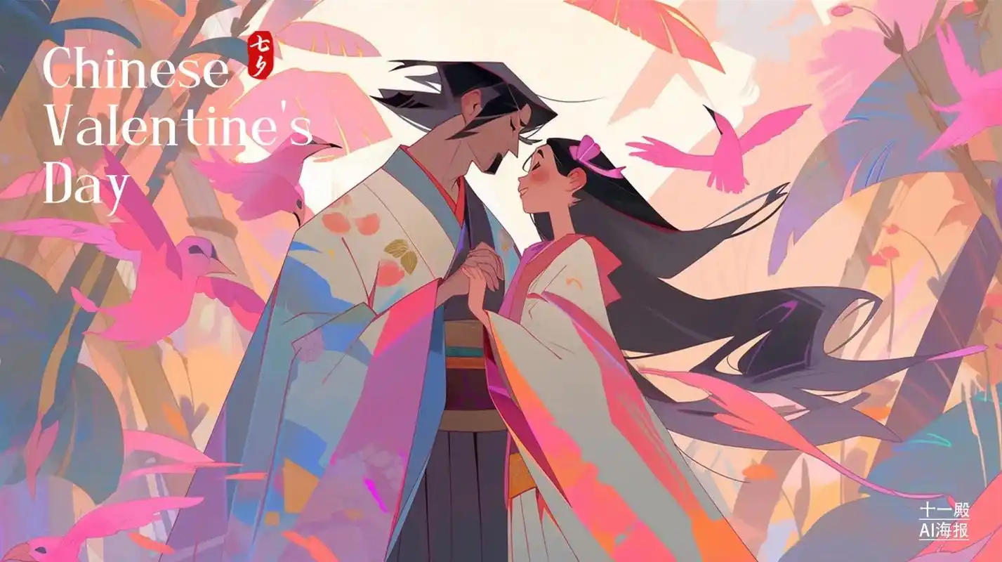 七夕横版海报|ai古风贺图十一殿出品.祝大家有情人终成眷属# - 抖音