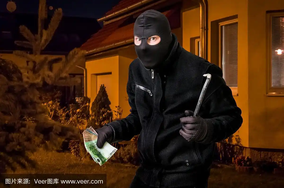 戴着巴拉克拉瓦帽的蒙面小偷偷来的钱