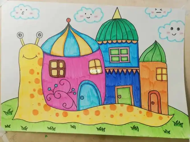 夏日滤镜  #创意美术儿童画  #蜗牛简笔画 #房子简笔画 #蜗牛的房子