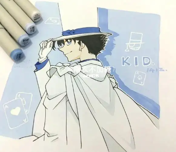 马克笔动漫手绘日常练习之基德sama#名侦探柯南手绘  #名侦探柯南