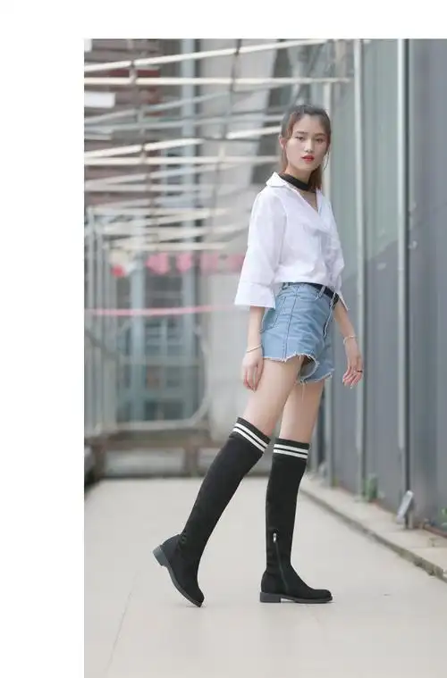 800- 1新款秋飞织过膝袜靴韩版弹性长筒靴学院透气运动高帮弹力鞋