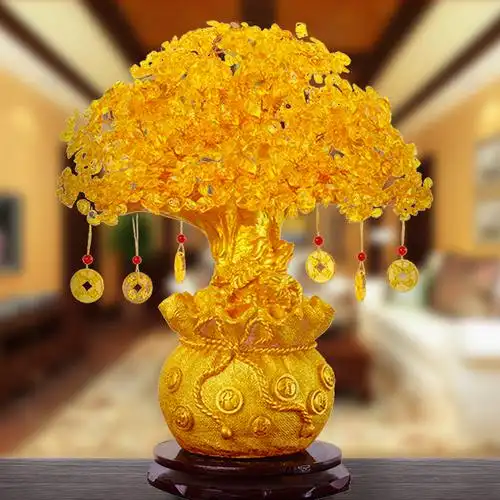 黄水晶摇钱树摆件招财旺财聚财玄关吧台办公室店铺摆件