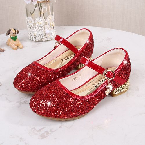 女童公主鞋子礼服银色表演水晶鞋夏季儿童高跟鞋模特走秀演出皮鞋