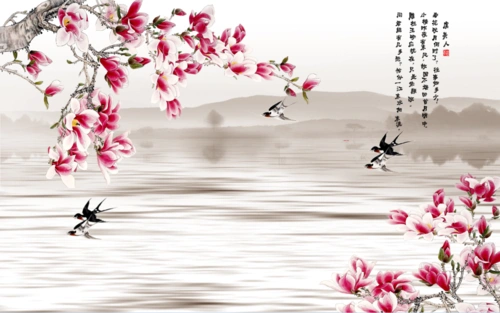 墙布3d立体家和富贵牡丹九鱼图5d无缝大型壁画8d电视背景墙壁纸