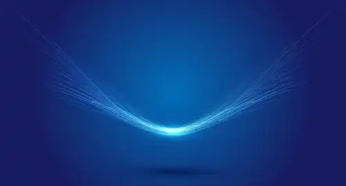 三维渲染蓝色弯曲光线光纤互联网科技感背景