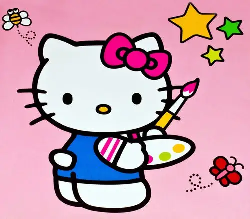 拿着颜料盘的凯蒂猫插图图片素材下载(图片id:484456)_-其他卡通-图片