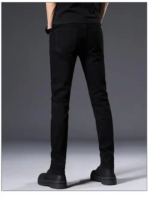 黑色牛仔裤男小脚弹力休闲男士修身韩版秋冬浅灰色不加绒90528腰围2尺