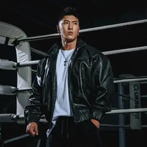 肌肉狗潮牌皮衣外套男健身硬汉复古美式宽松短款男装机车皮夹克