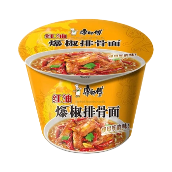 康师傅 方便面 泡面 爆椒排骨面 108g*12桶/箱 方便面 速食加班夜宵