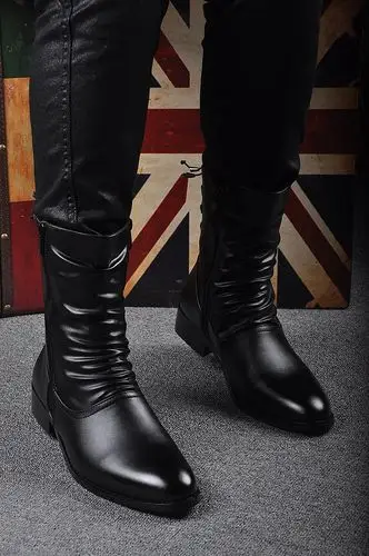 qma新款秋冬男靴子韩版潮流英男伦高帮靴马丁靴男士中筒靴内增高尖头