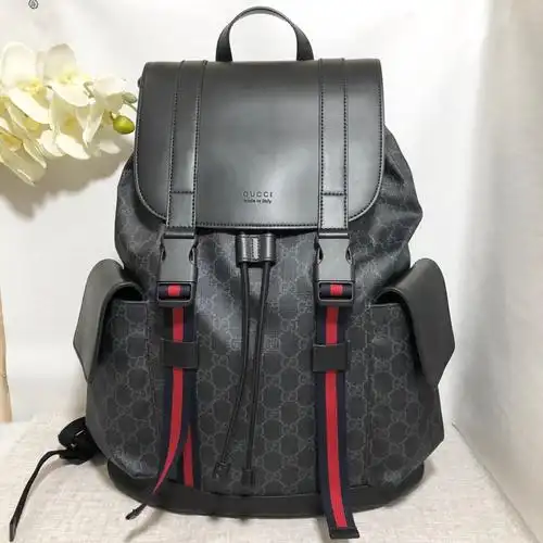 【98新】gucci古驰新款黑色双g双肩包大号男包运动登山包