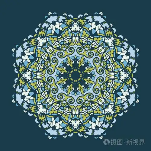 深浅不一的蓝色颜色矢量伊斯兰阿拉伯式花纹曼荼罗设计程式化东方抽象