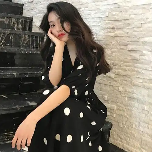 黑色波点长裙0523-慢慢喜欢你灵灵