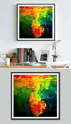 现代时尚彩色泼墨抽象艺术装饰画无框画