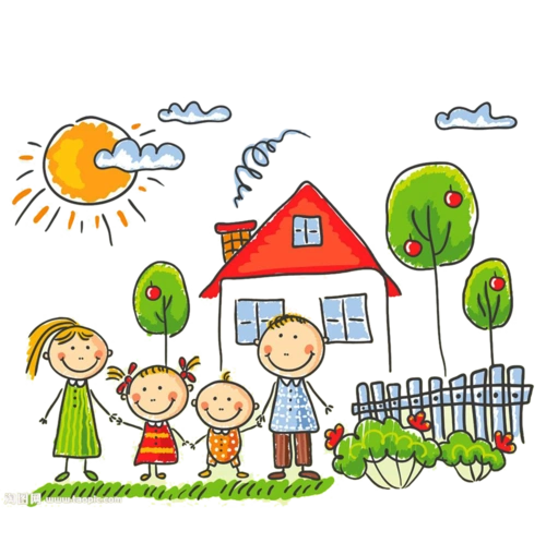 一家四口手绘图片
