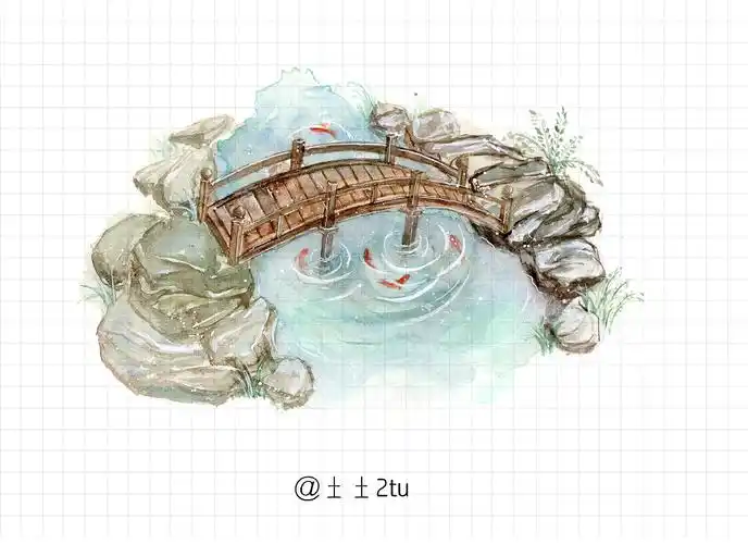 桥的水彩小景