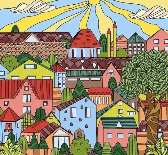 色彩艳丽的建筑主题装饰画,这些房子色彩太好看了