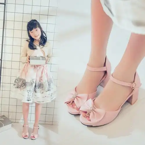 韩版女童凉鞋2019夏季新款儿童小女孩高跟鞋公主鱼嘴鞋表演礼服鞋