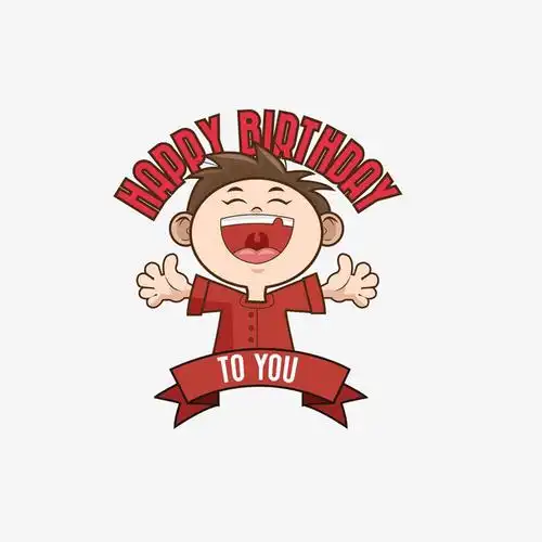 关键词 : 开怀大笑,卡通小男孩,英语生日快乐,红色字体