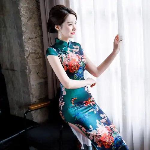 珍爱中国风女装2020春夏新款时尚蚕丝长款旗袍连衣裙 复古真丝女