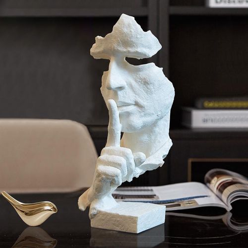 s298 6创意沉默是金树脂摆件办公艺术品装饰品复古雕塑白色1131