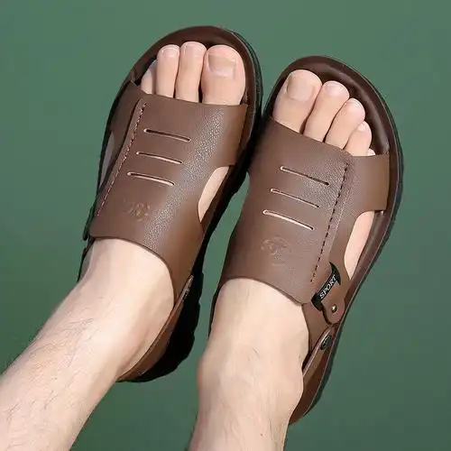 卡森亚凉鞋男士夏季头层牛皮厚底两用凉拖鞋透气软底皮凉鞋休闲沙滩鞋