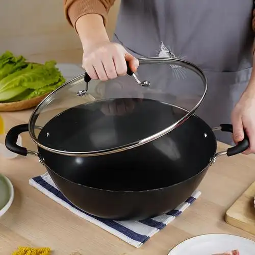 苏泊尔铁锅铸铁双耳大炒菜锅家用涂层老式传统炒锅