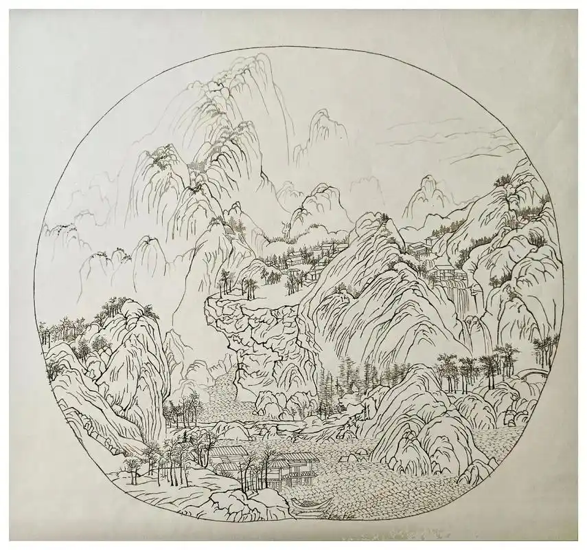 传统山水画      白描 工作之余坚持作画,这幅山水图零零 - 抖音