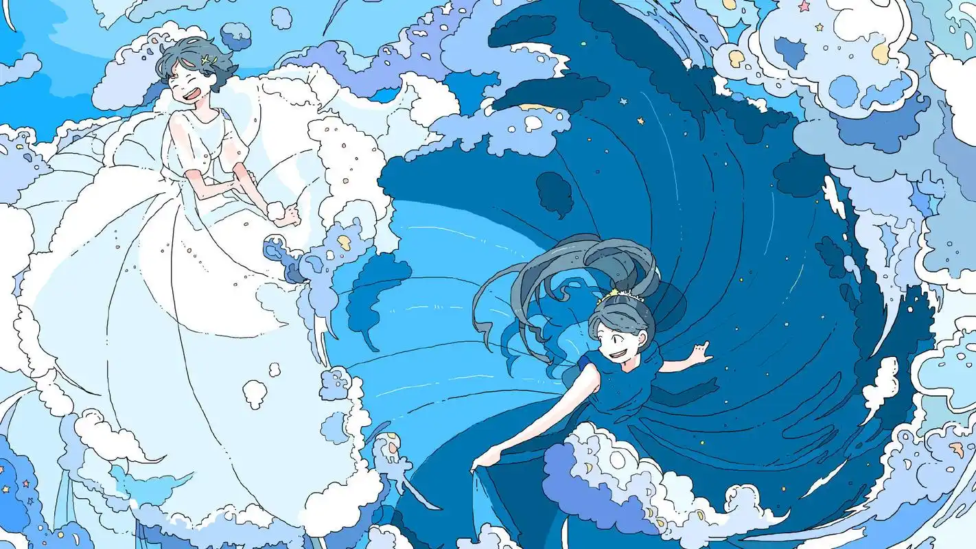 画师「ならの」作品欣赏:蓝色梦幻海底世界,透明感治愈系场景插画