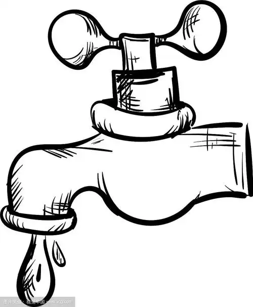 水龙头手绘素描颜色上的白色背景