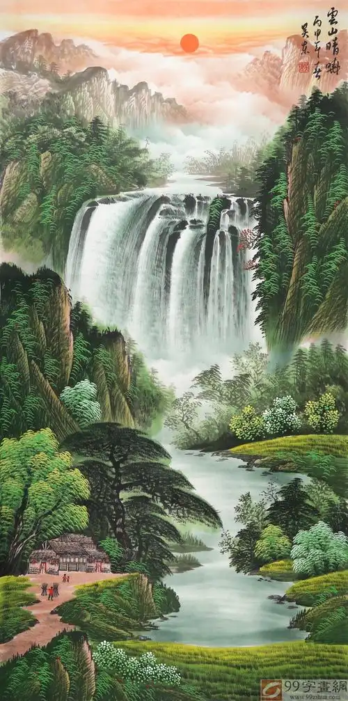 【已售】吴东四尺聚宝盆山水画《云山晴晓》