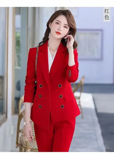 红色西装套装女工作服女职业气质时尚主持人正装女士西服总裁套装