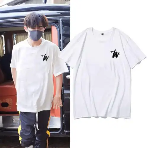 顾渚广州十三行tfboys易烊千玺同款短袖t恤男女情侣装圆领应援服 黑色