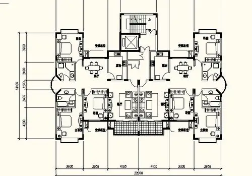 户型[1704] 一梯两户,多层,130㎡ 资料编号:dwg_house_plan_yellow