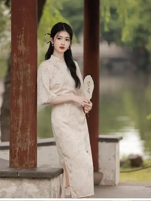 新中式改良少女文艺旗袍2024年夏季优雅气质温柔碎花中长款连衣 - 17