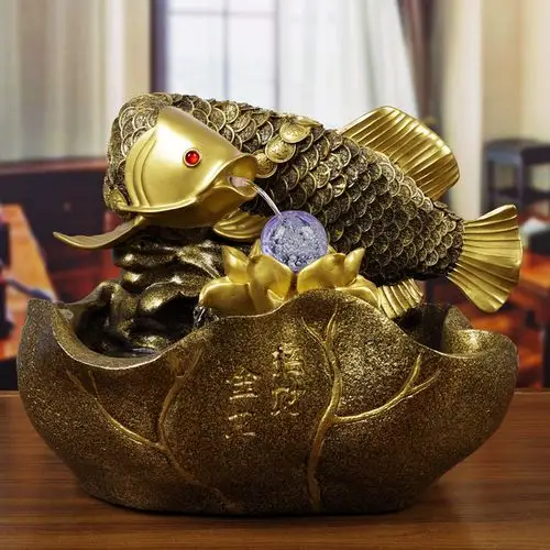 招财金龙鱼摆件风水喷泉流水转运运球商务酒店摆件