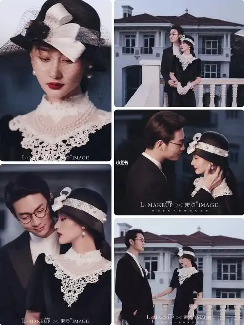 法式复古婚纱照00黑色礼服小香风解锁宝藏