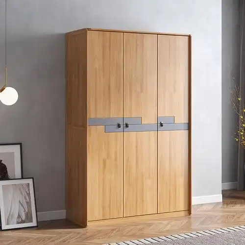 三门实木衣柜 北欧风格卧室衣橱 简约现代家用经济型木质落地衣柜