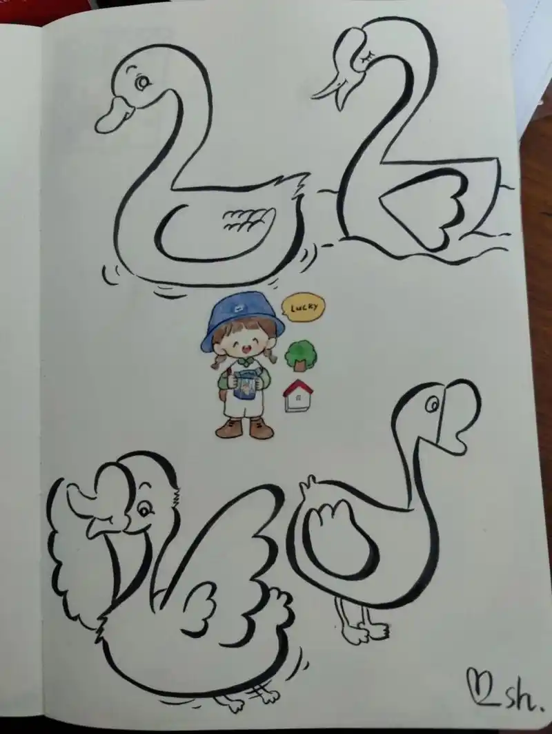 简笔画练习35～鹅 练习的原图模板下几篇发05