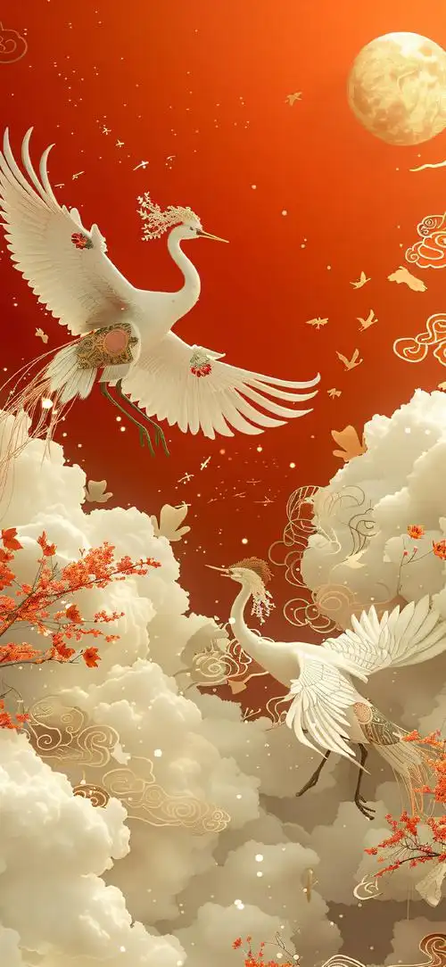 点赞这组仙鹤祥云手机壁纸,好运连连