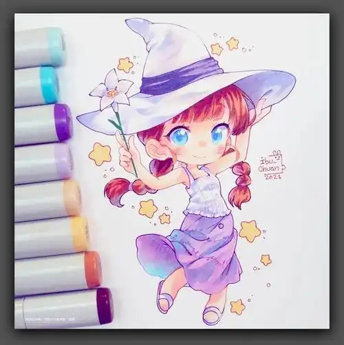 马克笔下的动漫美少女绘画作品欣赏