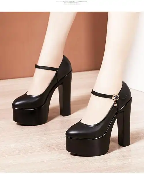 恨天高15cm尖头走秀超高跟鞋女厚底防水台大码漆皮旗袍模特演出鞋