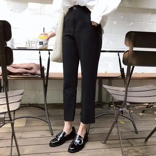 kumayes秋季高腰显瘦直筒九分裤韩版简约女士西装裤休闲女裤
